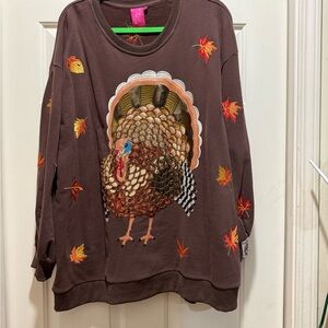 Queen of Sparkles Brown Turkey Sweatshirt XL